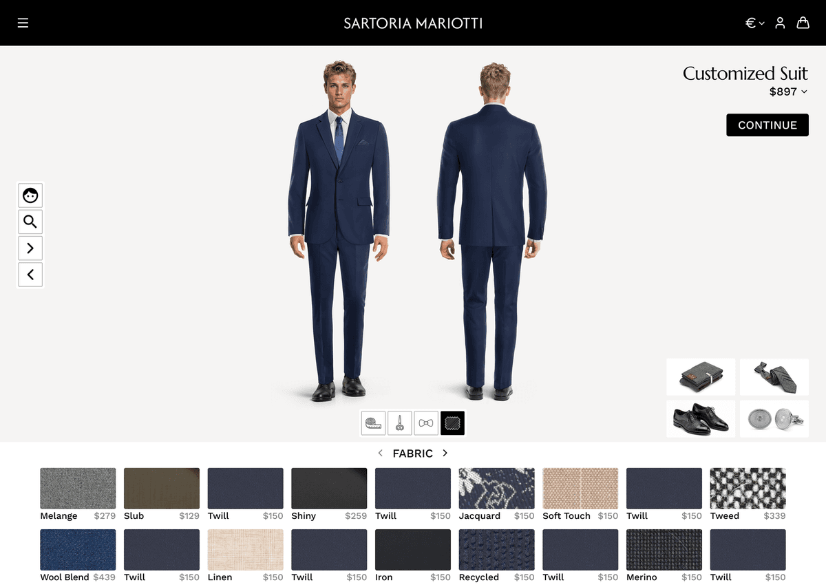 Suits configuration screen